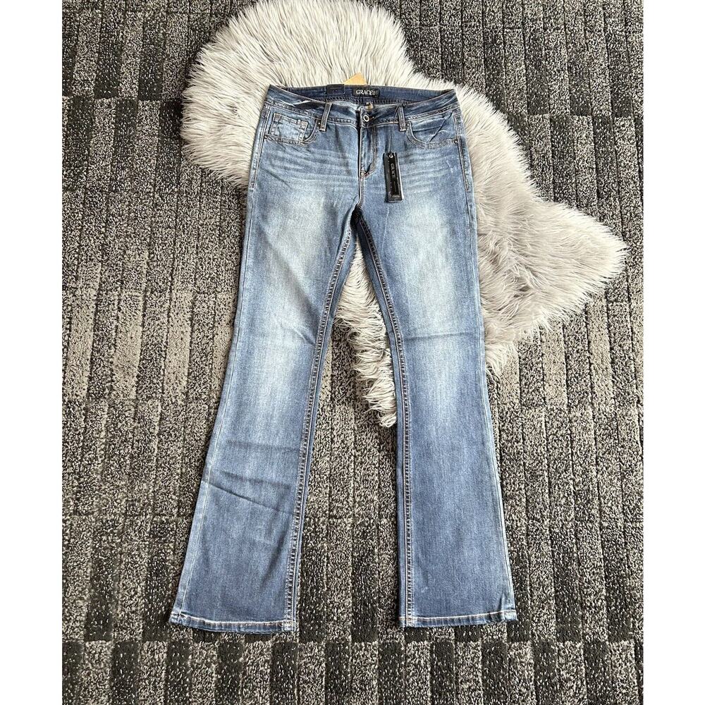 Grace In LA Easy Fit Flare Bottom Medium Denim Jeans Size 31 (MSRP $69)